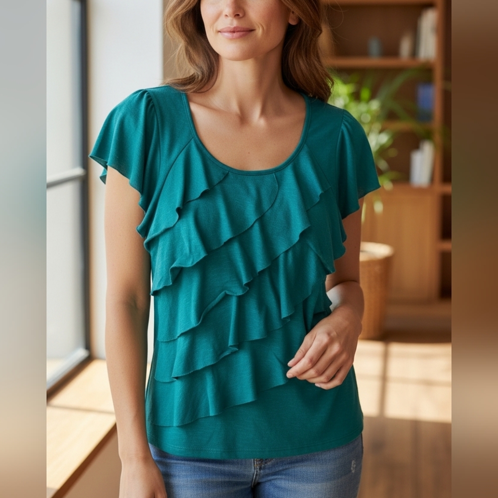 Elegant Teal Ruffle Blouse for Women